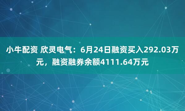 小牛配资 欣灵电气：6月24日融资买入292.03万元，融资融券余额4111.64万元