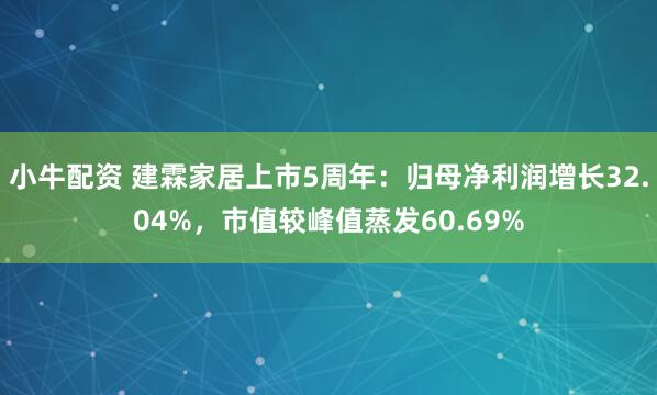 小牛配资 建霖家居上市5周年：归母净利润增长32.04%，市值较峰值蒸发60.69%
