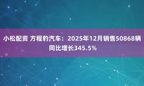 小松配资 方程豹汽车：2025年12月销售50868辆 同比增长345.5%